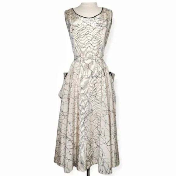 Vintage Dresses & Skirts - Vintage 50s Party Dress Circle Skirt Side Pockets Hand Sewn Midi